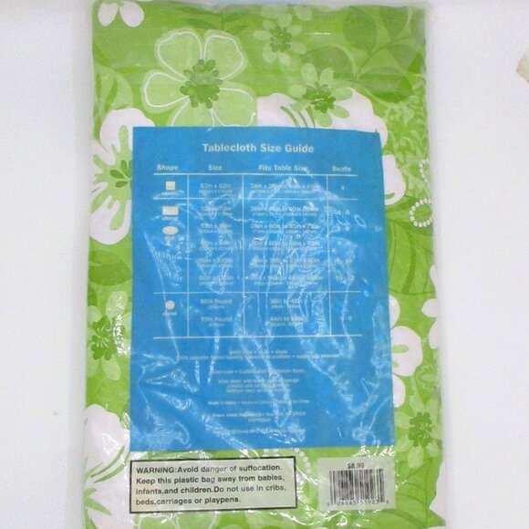 Elrene Vinyl Tablecloth Flannel Back 52" X 90" Green White Floral Pattern - Picture 2 of 4